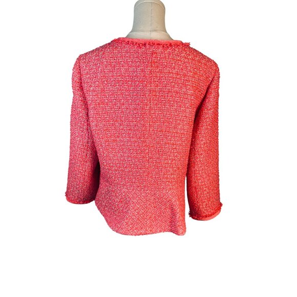 Talbots 14P Petites Tweed Pink/Coral/Red Button Front Jacket Polyester Acrylic - Picture 9 of 16